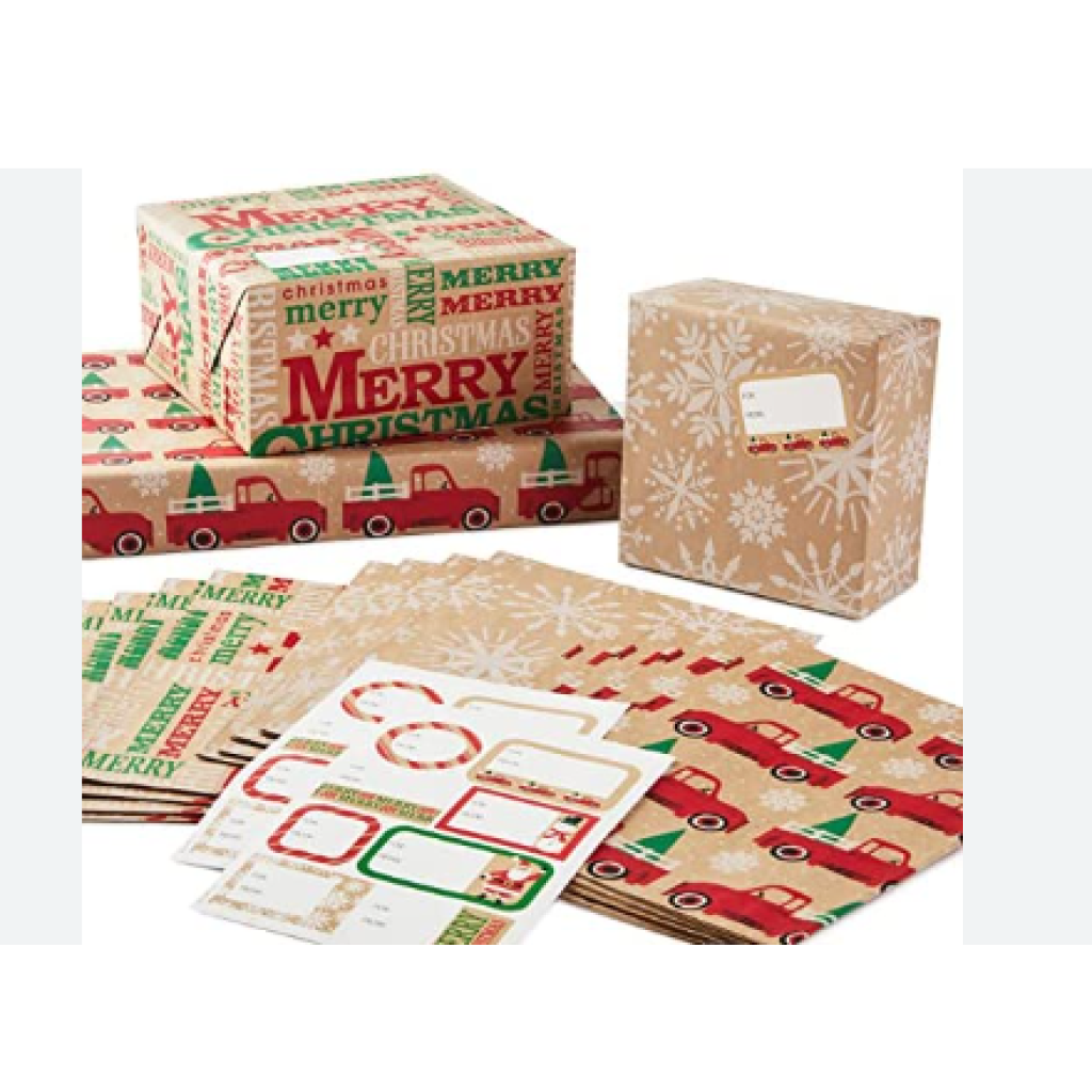 Hallmark Recyclable Kraft Christmas Flat Wrapping Paper Sheets with